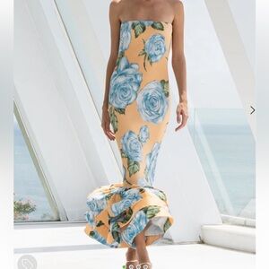 L’IDEE REVOLVE Floral Dress in Blue and yellow